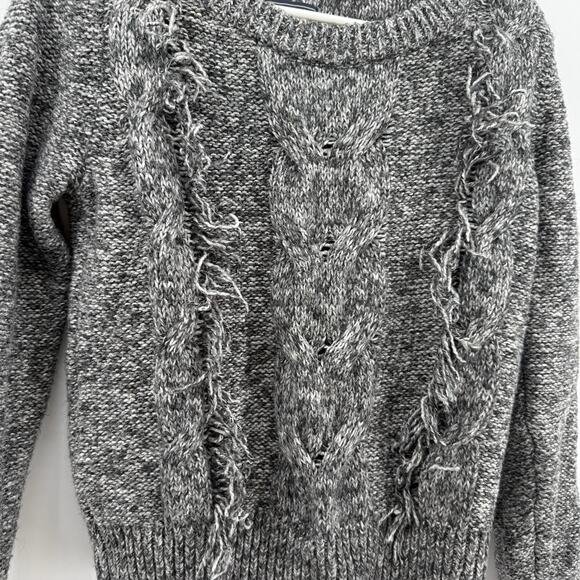 Abercrombie & Fitch Marl Gray Knit Fringe Front Sweater Size S Warm Y2K 90s - Picture 4 of 11